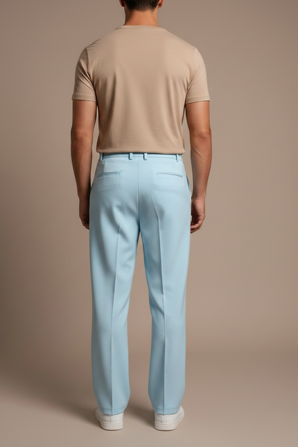 Pantalon Chinois Bleu Ciel Droit Fluide Élégant - Polyester - vue 2