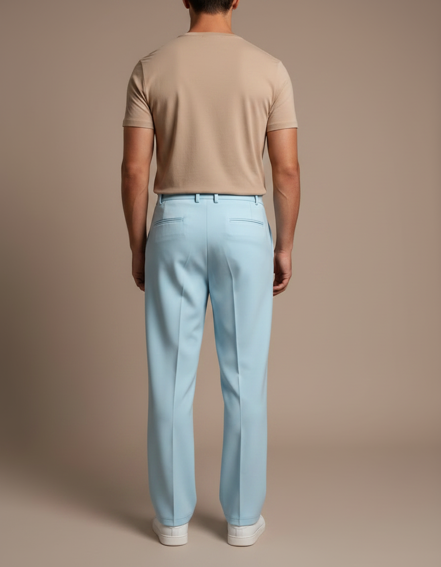 Pantalon Chinois Bleu Ciel Droit Fluide Élégant - Polyester - vue 2