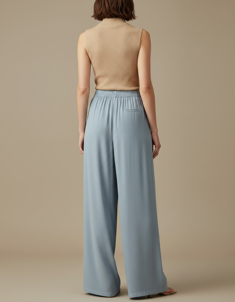 Pantalon Chinois Bleu Fluide Ample Décontracté Femme - Viscose - vue 2
