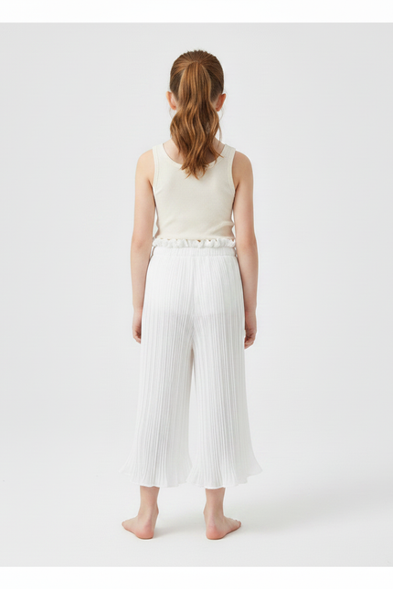 Pantalon Chinois Blanc Plissé Fluide Ample Enfant - Polyester - vue 2