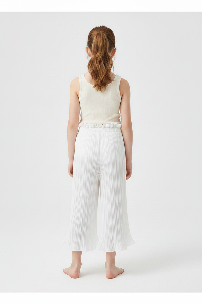 Pantalon Chinois Blanc Plissé Fluide Ample Enfant - Polyester - vue 2