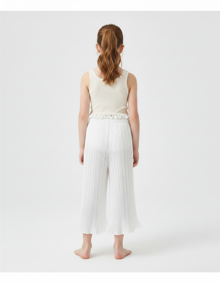 Pantalon Chinois Blanc Plissé Fluide Ample Enfant - Polyester - vue 2