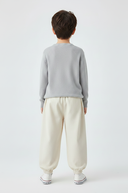 Pantalon Chinois Écru Ample Coton Enfant Décontracté - Beige - vue 2