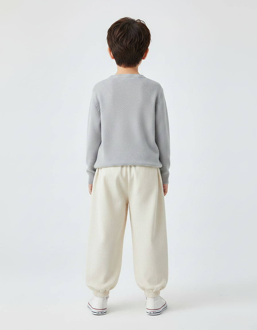Pantalon Chinois Écru Ample Coton Enfant Décontracté - Beige - vue 2