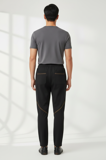 Pantalon Chinois Noir Brodé Ample Décontracté Homme - Polyester - vue 2