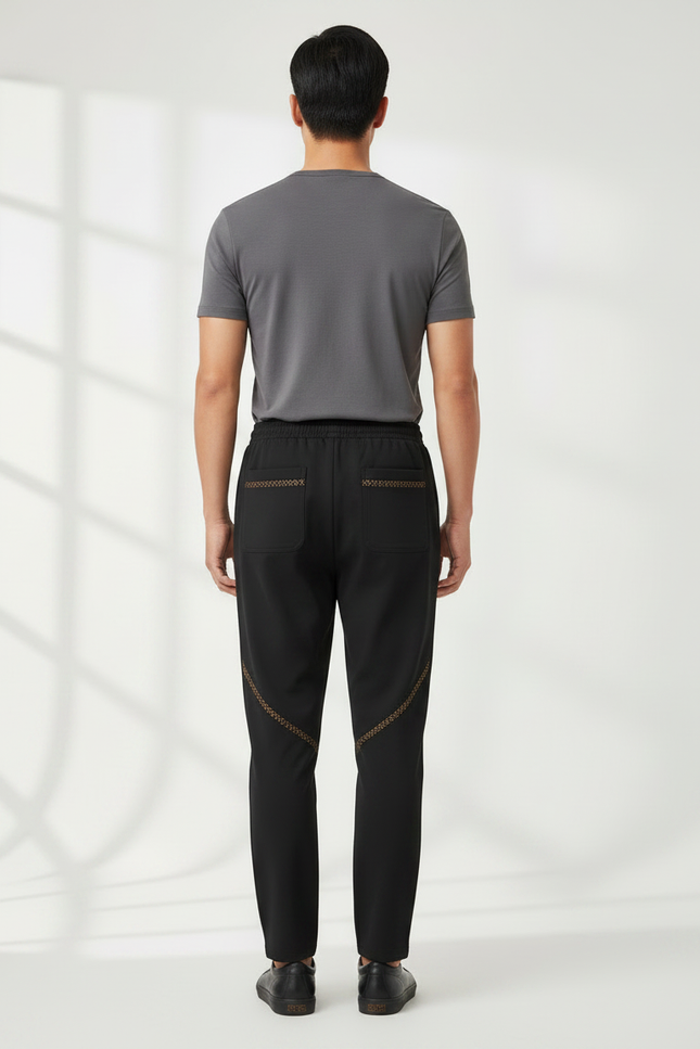 Pantalon Chinois Noir Brodé Ample Décontracté Homme - Polyester - vue 2
