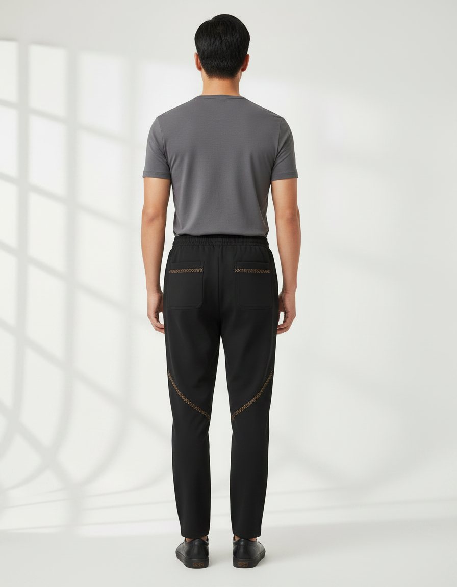 Pantalon Chinois Noir Brodé Ample Décontracté Homme - Polyester - vue 2