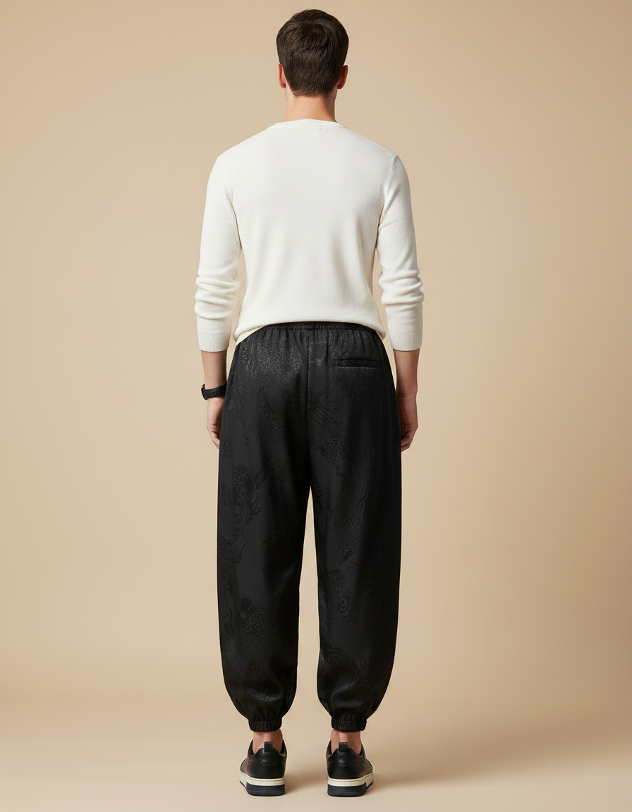 Pantalon Chinois Soie - Noir - vue 2