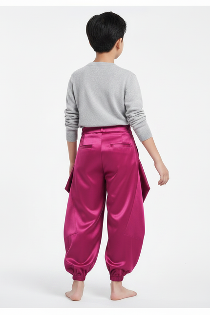 Pantalon Chinois Satin Fuchsia Ample Bouffant Enfant - Rose - vue 2