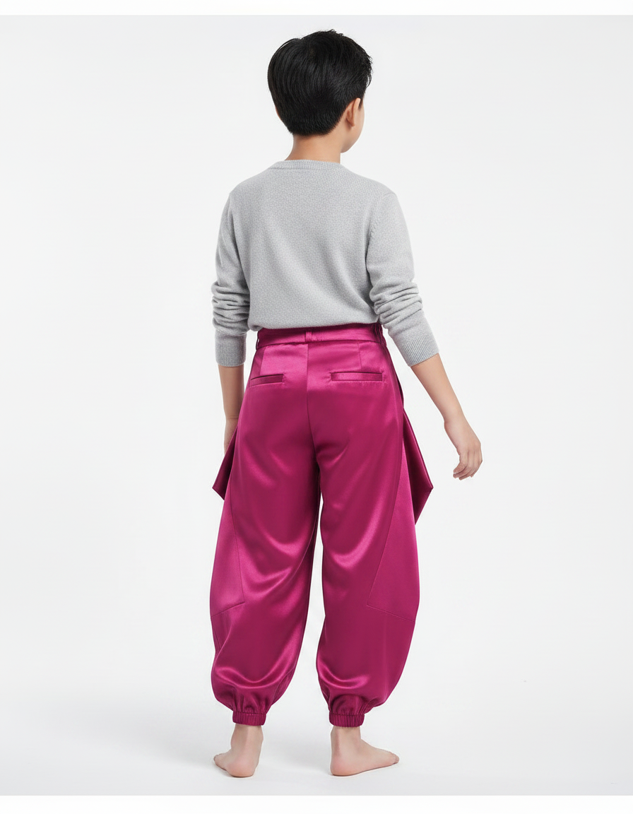 Pantalon Chinois Satin Fuchsia Ample Bouffant Enfant - Rose - vue 2
