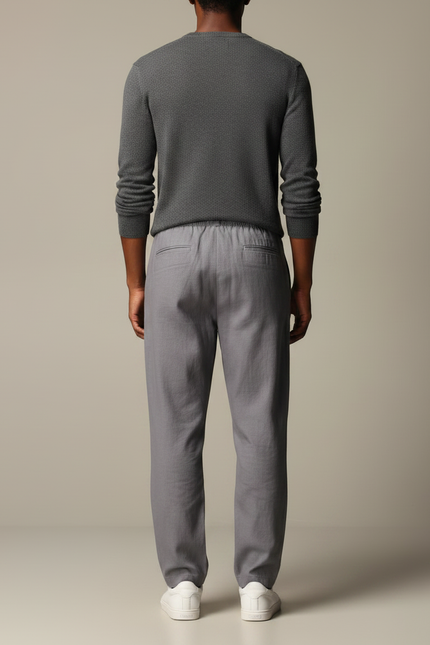 Pantalon Chinois Gris Ample Lin Élastique Confortable - vue 2