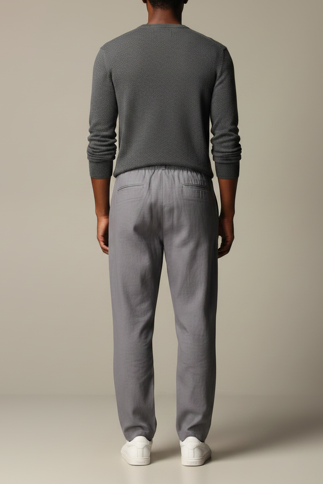 Pantalon Chinois Gris Ample Lin Élastique Confortable - vue 2