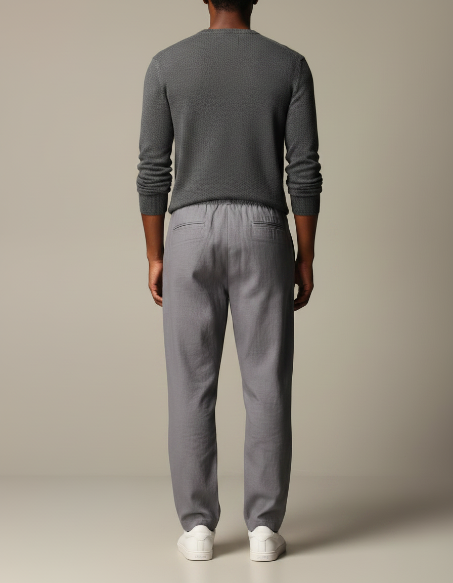 Pantalon Chinois Gris Ample Lin Élastique Confortable - vue 2