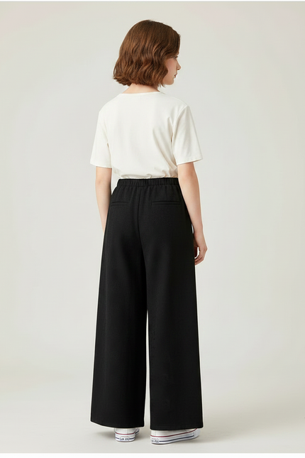 Pantalon Chinois Fille Noir Ample Coton - Toile - vue 2