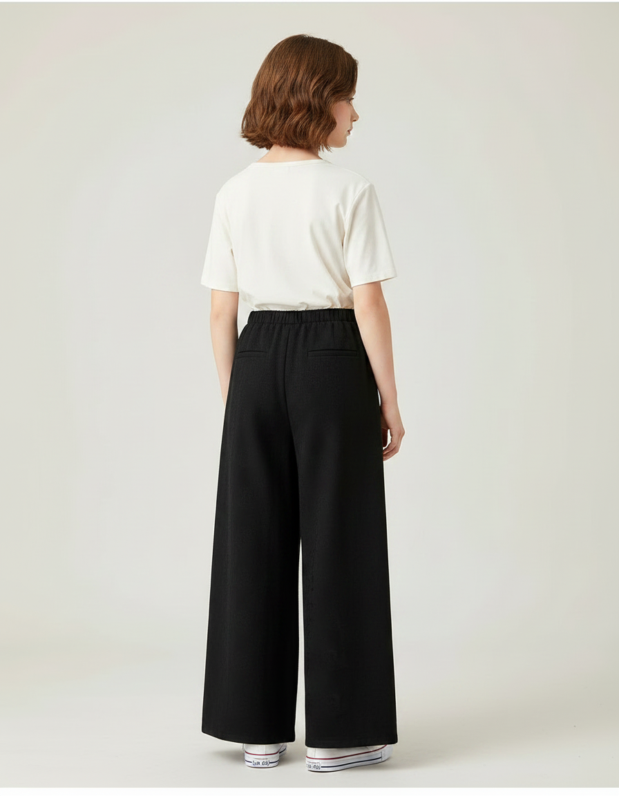 Pantalon Chinois Fille Noir Ample Coton - Toile - vue 2