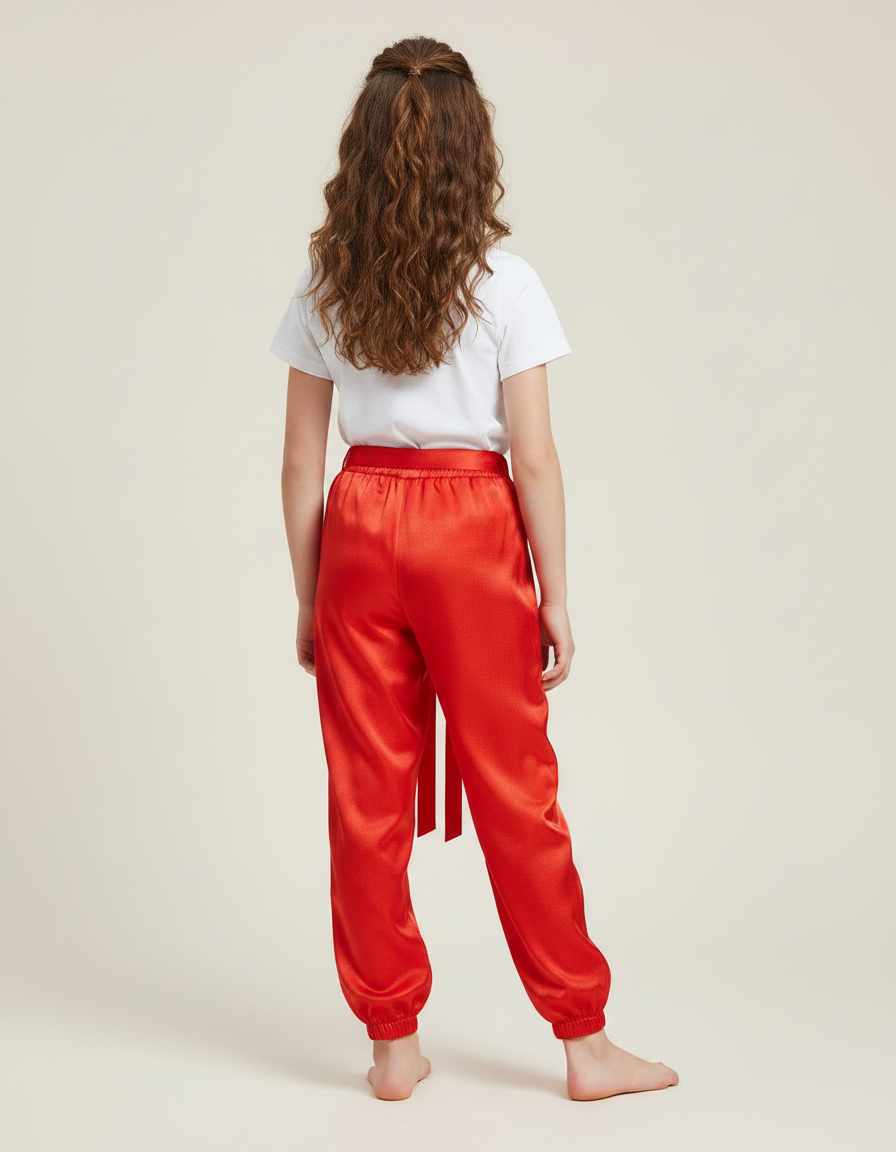 Pantalon Chinois Rouge Satiné Fluide Enfant - vue 2