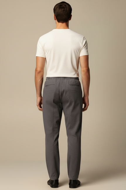 Pantalon Chinois Gris Coton Cordon Décontracté Homme - vue 2
