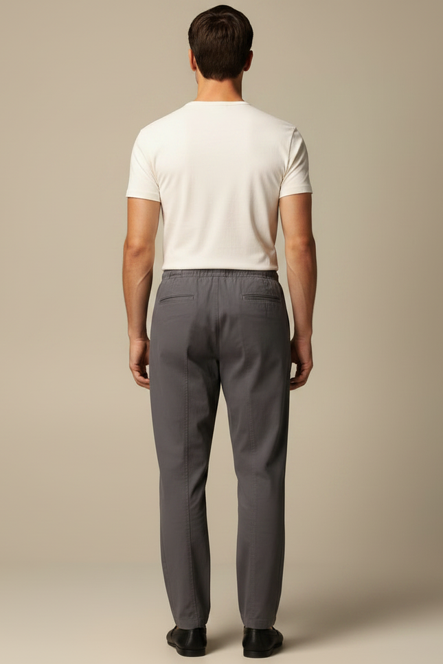 Pantalon Chinois Gris Coton Cordon Décontracté Homme - vue 2