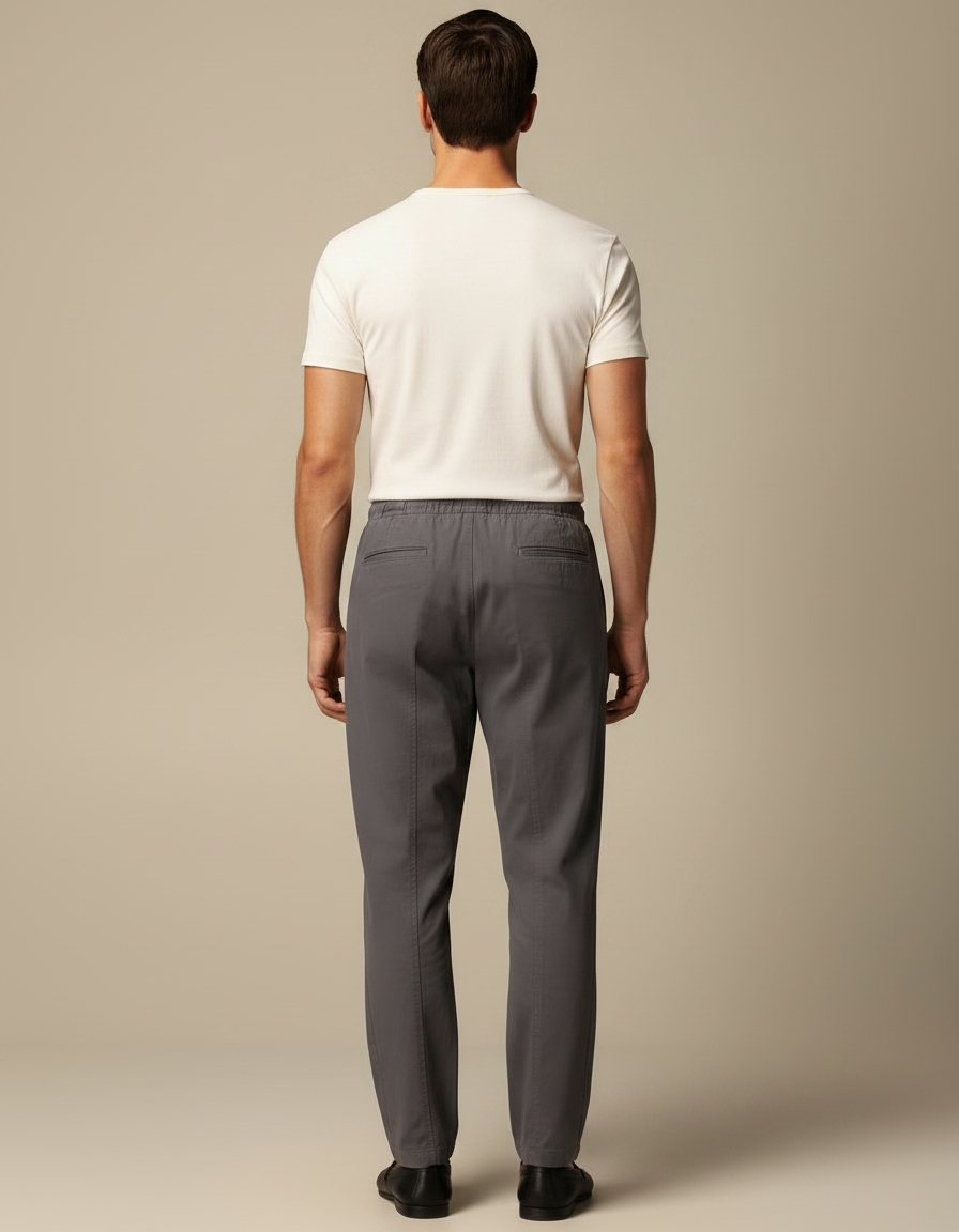 Pantalon Chinois Gris Coton Cordon Décontracté Homme - vue 2