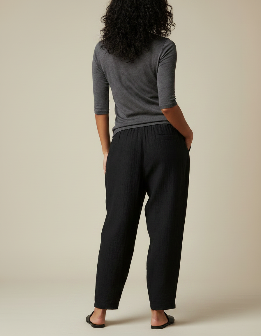 Pantalon Chinois Noir Ample Coton Fluide Femme - vue 2