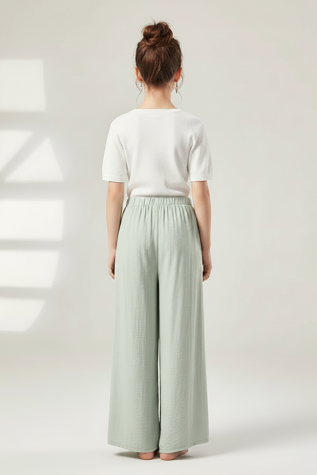 Pantalon Chinois Vert Clair Fluide Fendu Danse - Viscose - vue 2