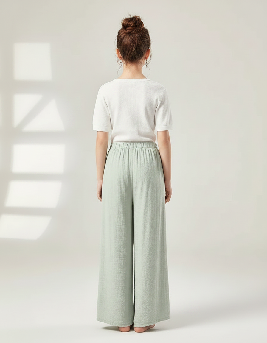 Pantalon Chinois Vert Clair Fluide Fendu Danse - Viscose - vue 2