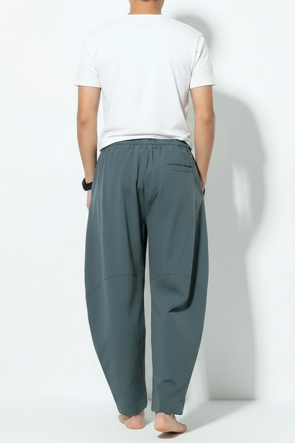 Pantalon Chinois Harem Ample Coton Lin Vert Homme - vue 2