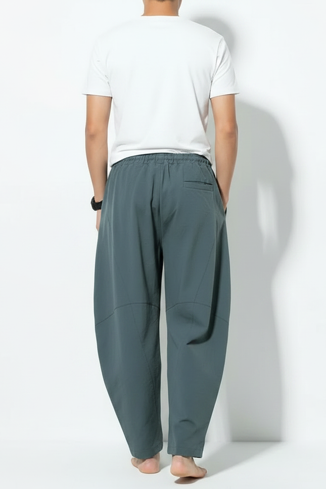 Pantalon Chinois Harem Ample Coton Lin Vert Homme - vue 2