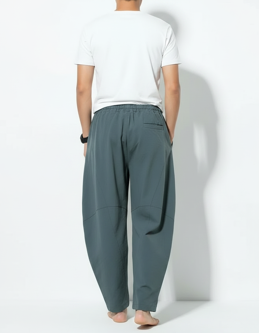 Pantalon Chinois Harem Ample Coton Lin Vert Homme - vue 2