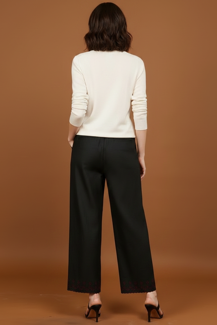 Pantalon Chinois Noir Brodé Fluide Femme Élégant - Viscose - vue 2