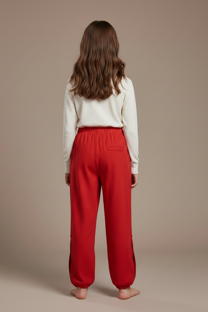 Pantalon Chinois Rouge Ample Boutons Coton Enfant - Maille - vue 2