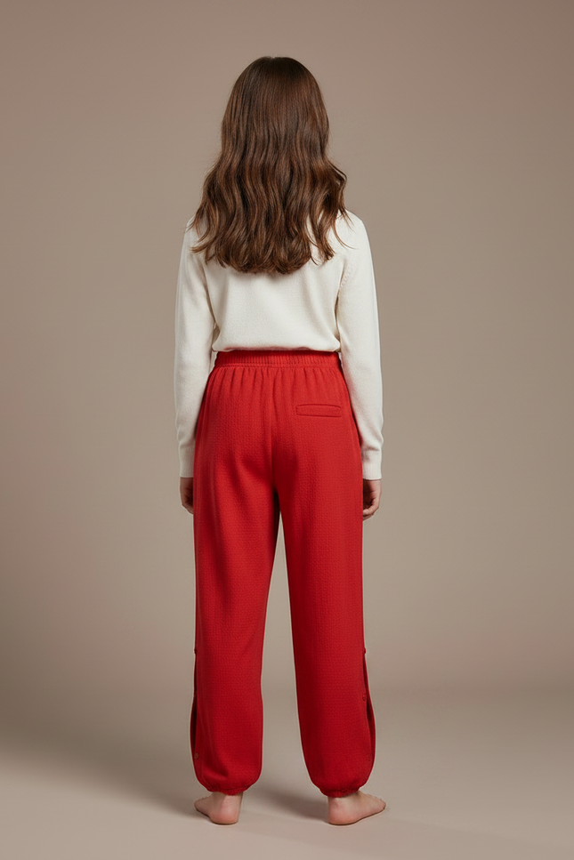 Pantalon Chinois Rouge Ample Boutons Coton Enfant - Maille - vue 2