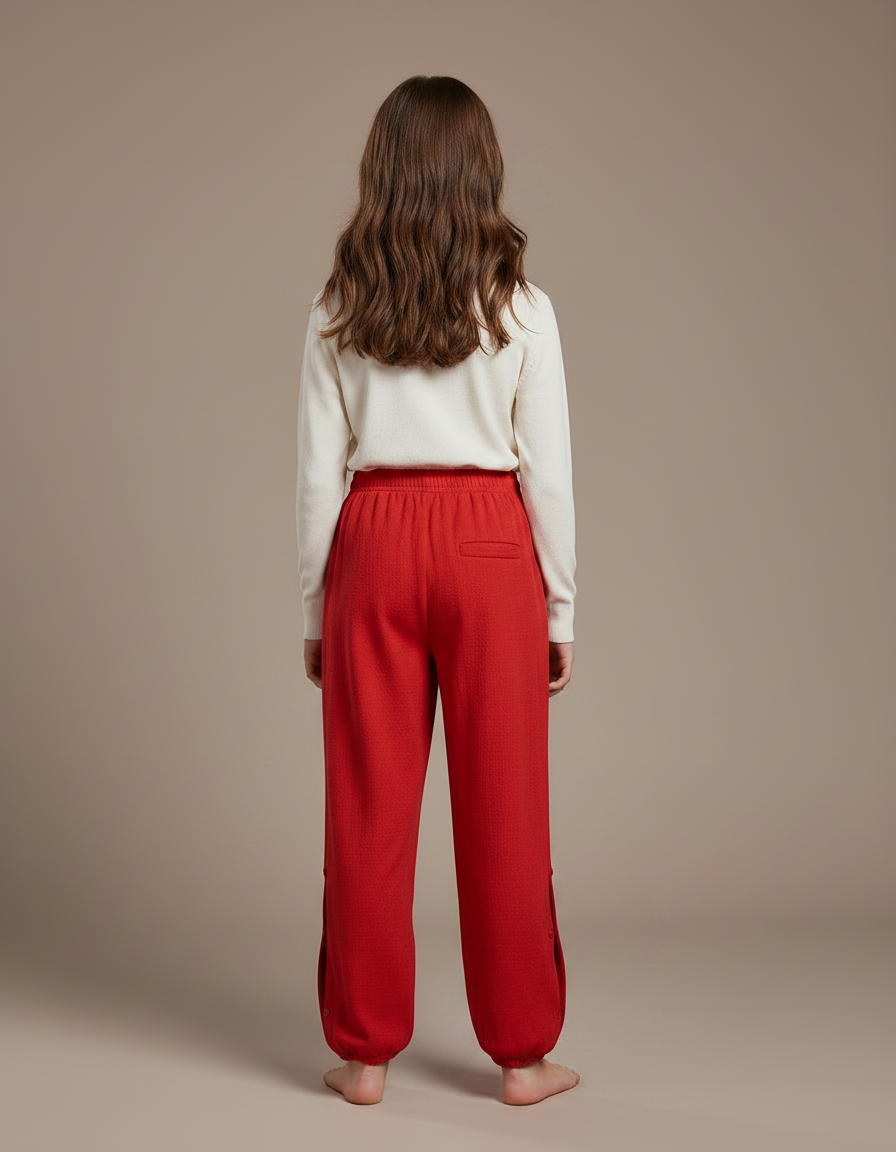 Pantalon Chinois Rouge Ample Boutons Coton Enfant - Maille - vue 2