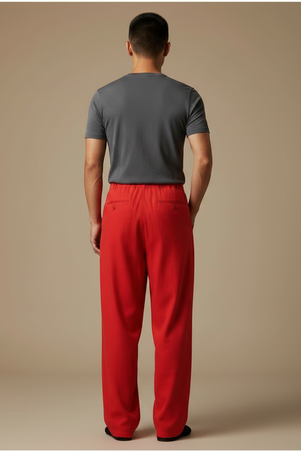 Pantalon Chinois Rouge Ample Décontracté Homme - Laine - vue 2