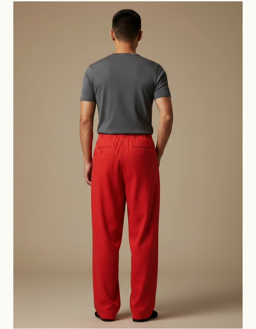 Pantalon Chinois Rouge Ample Décontracté Homme - Laine - vue 2