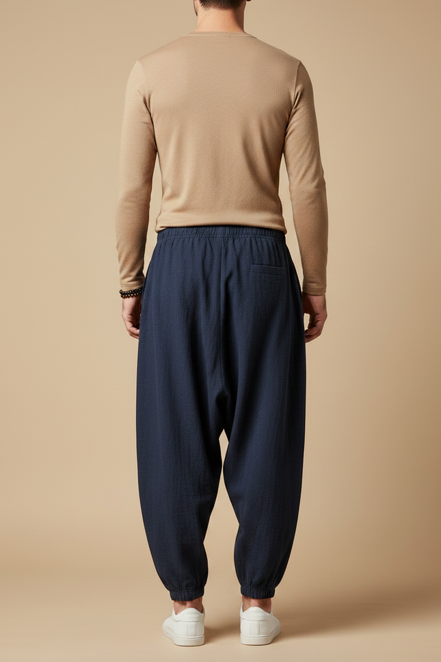 Pantalon Chinois Bleu Marine Ample Lin Cordon - vue 2