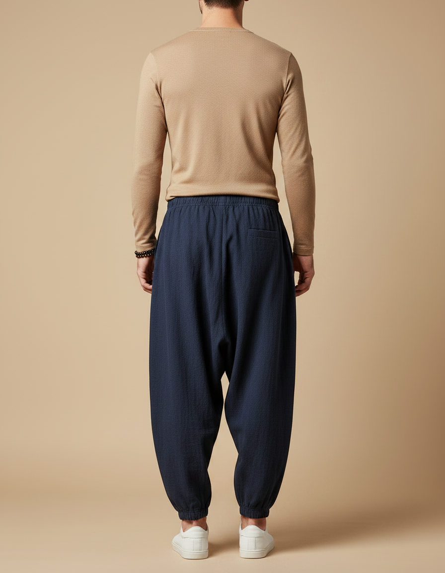 Pantalon Chinois Bleu Marine Ample Lin Cordon - vue 2