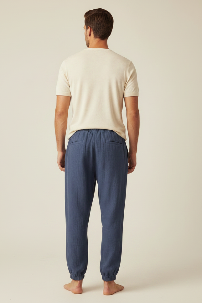 Pantalon Chinois Bleu Lin Ample Confortable Décontracté - vue 2