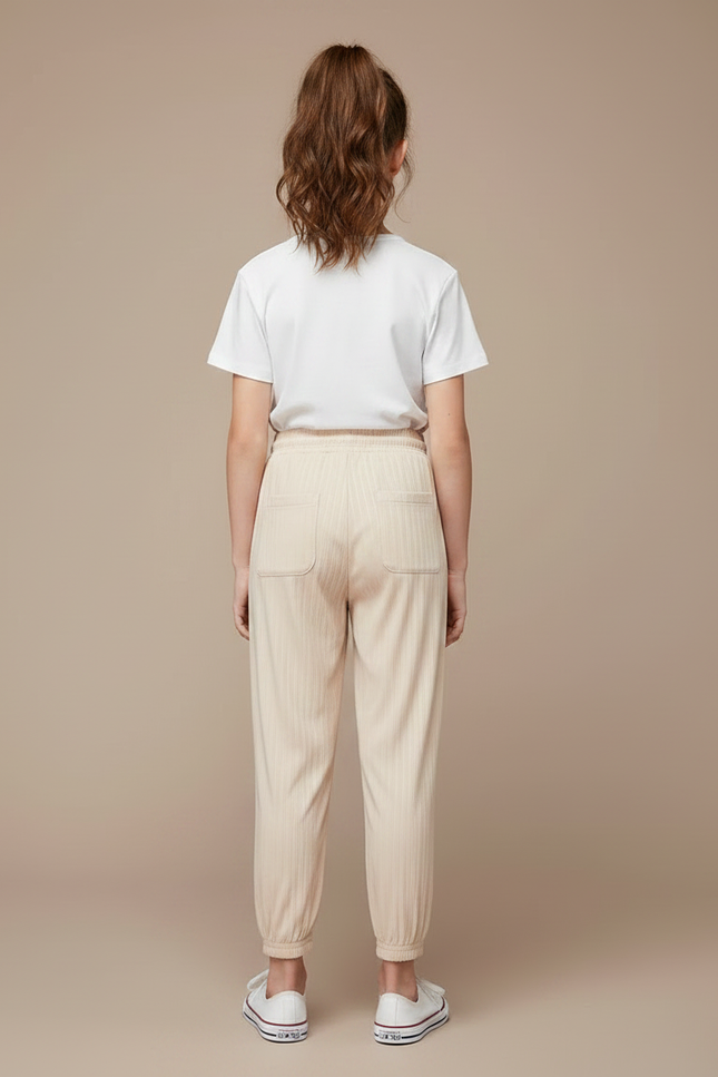 Pantalon Chinois Beige Côtelé Fluide Ample Décontracté - Viscose - vue 2