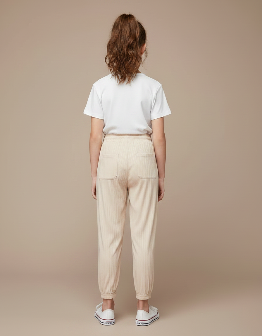 Pantalon Chinois Beige Côtelé Fluide Ample Décontracté - Viscose - vue 2