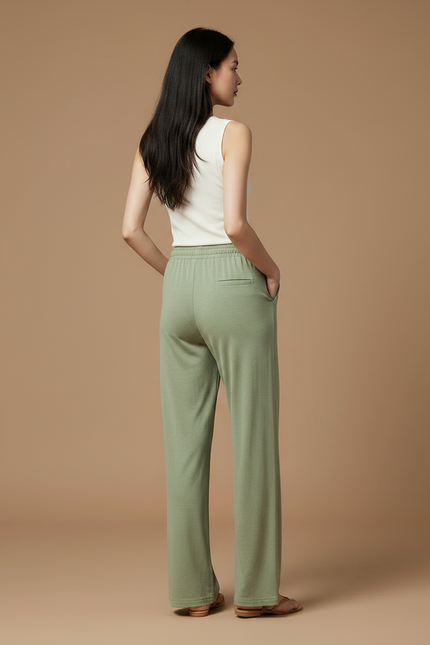 Pantalon Chinois Vert Fluide Ample Yoga Femme - Maille - vue 2
