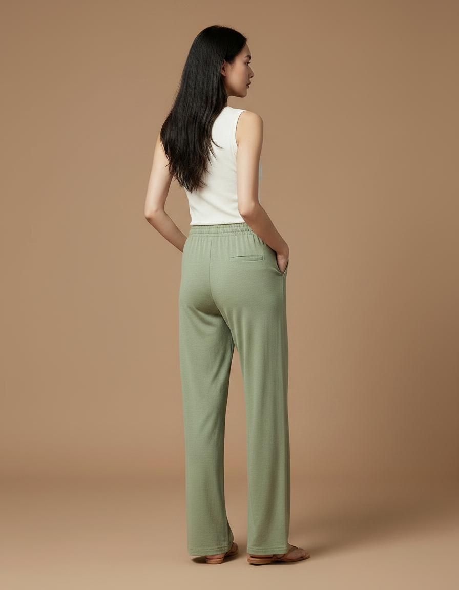 Pantalon Chinois Vert Fluide Ample Yoga Femme - Maille - vue 2