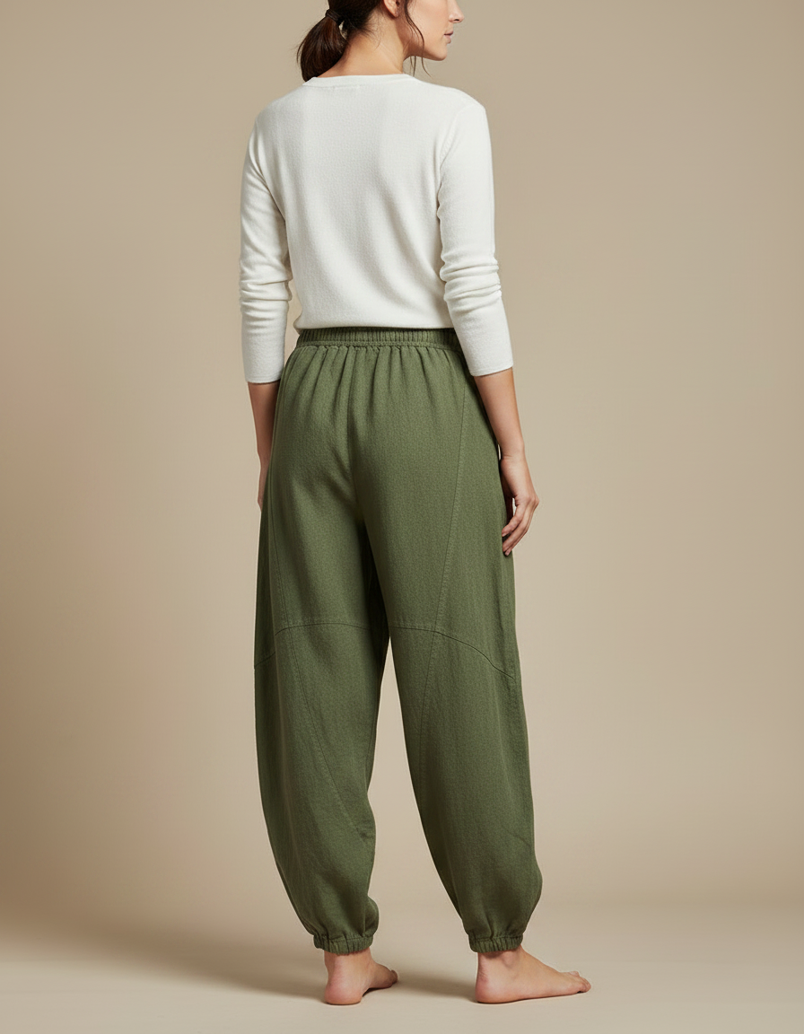 Pantalon Chinois Vert Armée Ample Lin Confortable - Kaki - vue 2