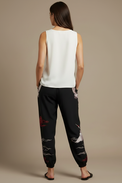 Pantalon Chinois Femme Noir Ample Satin - Viscose - vue 2