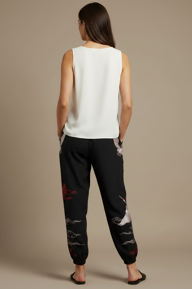Pantalon Chinois Femme Noir Ample Satin - Viscose - vue 2