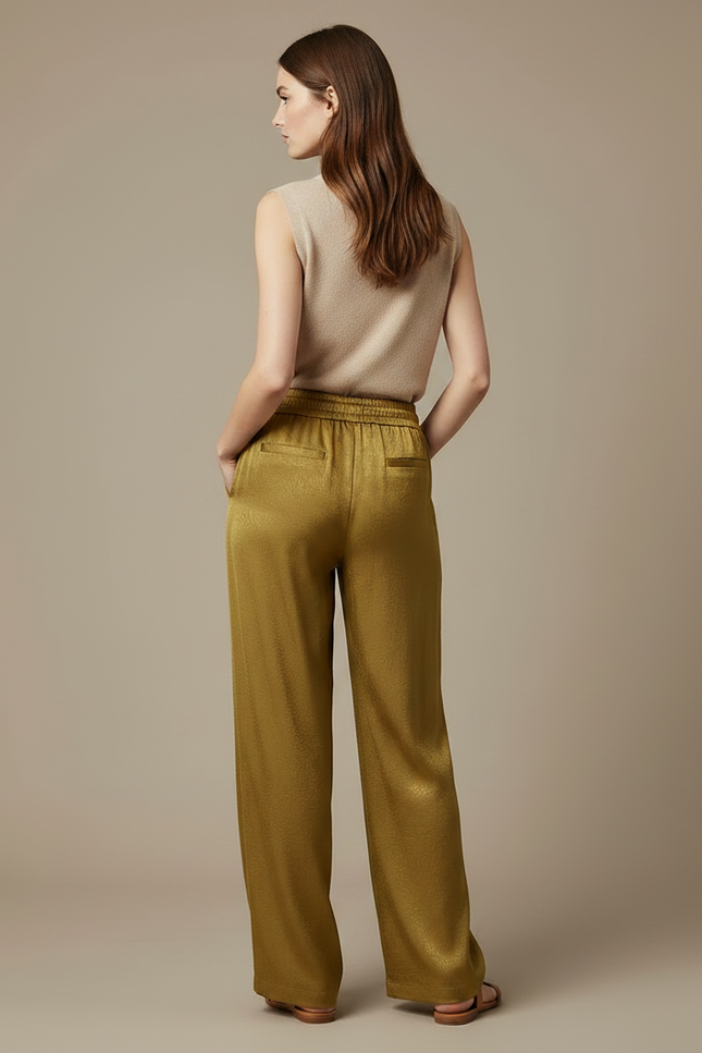 Pantalon Chinois Satiné Kaki Fluide Ample Élégant - vue 2