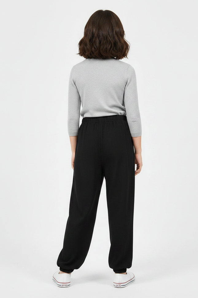 Pantalon Chinois Noir Ample Uni Fille Décontracté - Viscose - vue 2