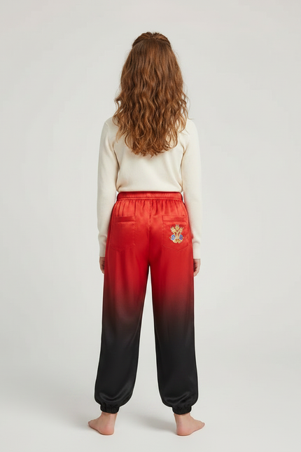 Pantalon Chinois Rouge Noir Satiné Dragon Enfant - Multicolore - vue 2