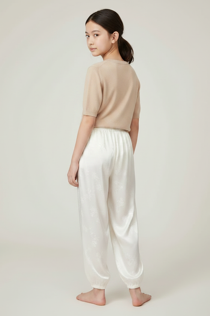 Pantalon Chinois Blanc Satiné Fluide Imprimé Élégant - vue 2