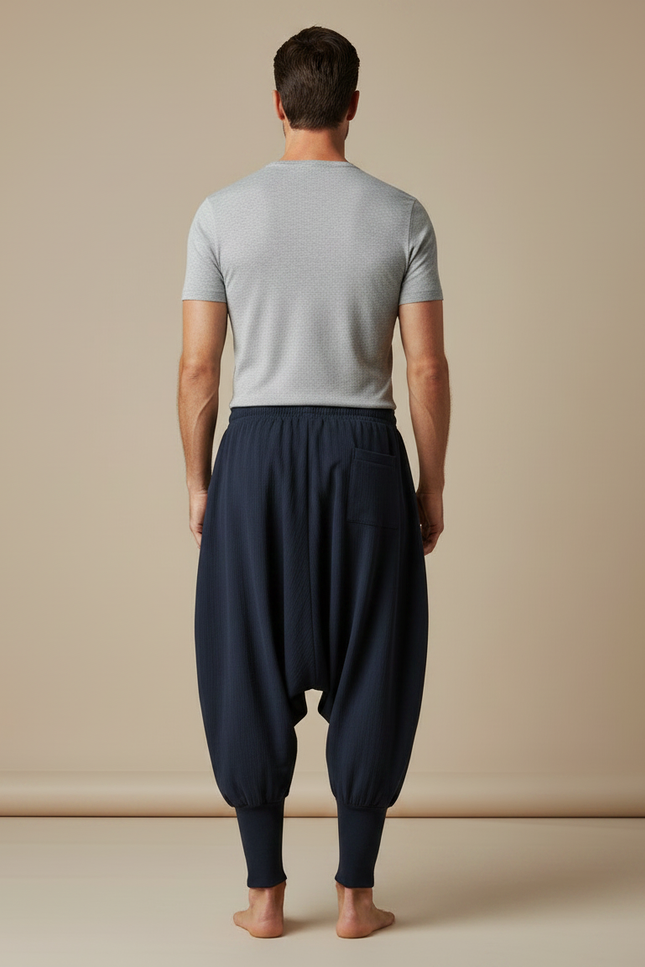Pantalon Chinois Harem Bleu Marine Cordon Ample Décontracté - Cordé - vue 2